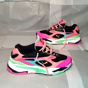 Puma Women's Sneakers in Black, Pink, and Green